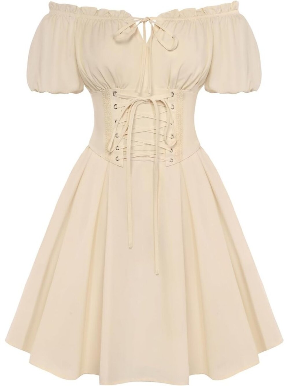 Scarlet Darkness Apricot Women Corset Dress Midi Off Shoulder Fairy Dresses